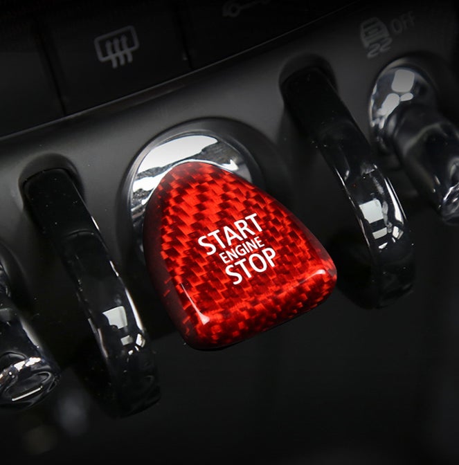 Pinalloy Real Carbon Fiber (Red / Black) Keyless Engine Start/Stop Push Start Button Cover Trim Compatible With MINI Cooper F54 F55 F56 F60