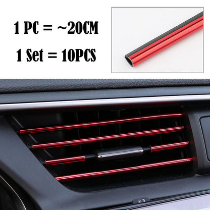 (Set of 10pcs) Pinalloy 20cm 3D Bright Strip Chrome Car interior DIY Exterior Moulding Trim Strip line Sticker for Air Outlet