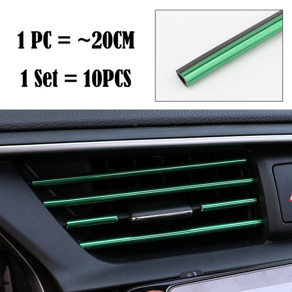 (Set of 10pcs) Pinalloy 20cm 3D Bright Strip Chrome Car interior DIY Exterior Moulding Trim Strip line Sticker for Air Outlet
