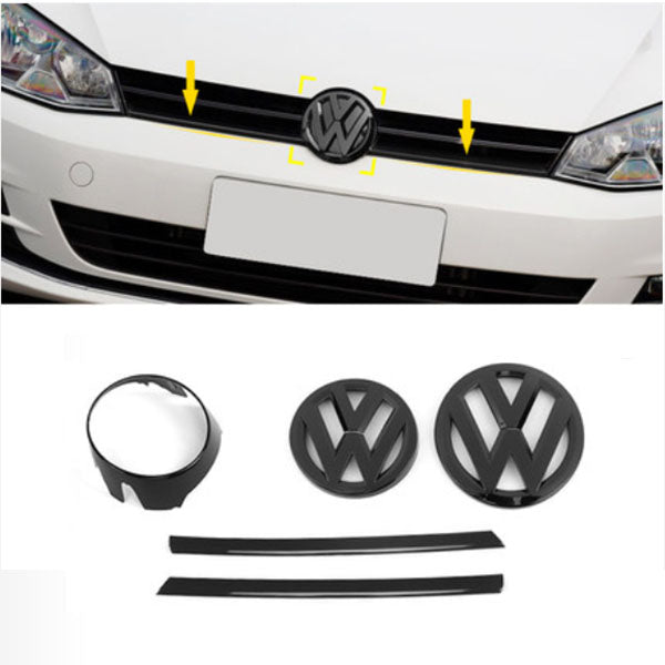 Pinalloy Glossy Black Front Frame Grill ABS Sticker Line Liner For VW MK7 2014-2017