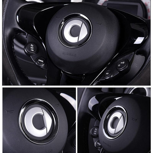 Steering Wheel Center Emblem Frame Sticker Cover Ring For Smart 453 Fortwo Forfour (Black)