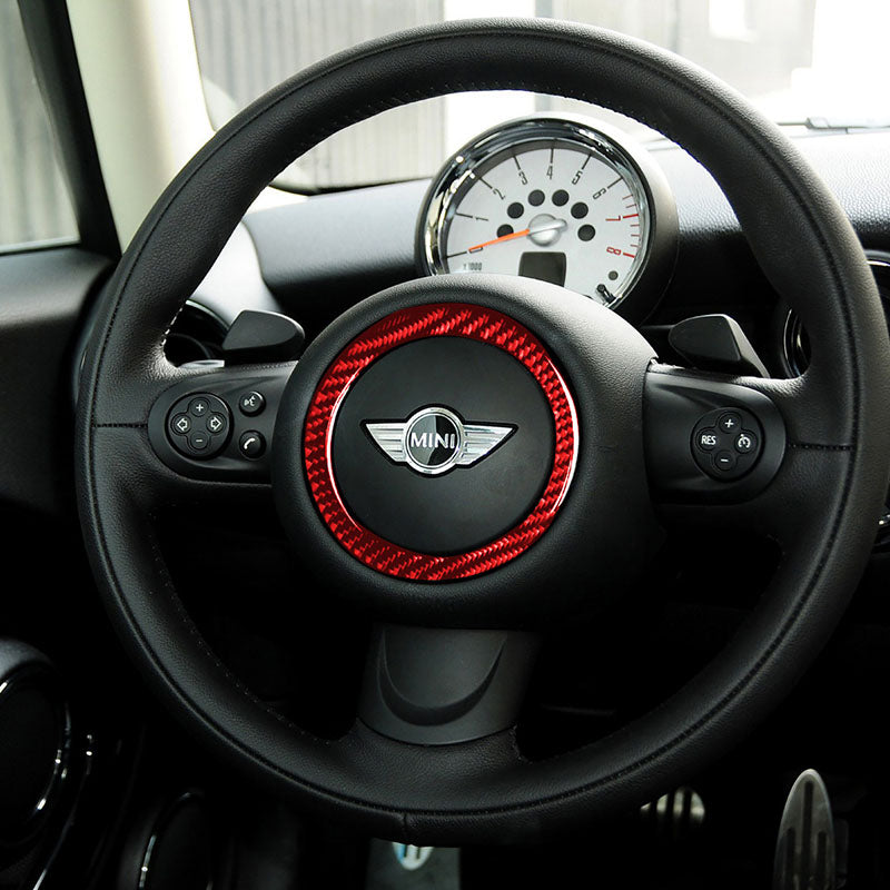 Carbon Fiber and ABS Steering Wheel Emblem Frame Sticker For 07-13 MINI (Red)