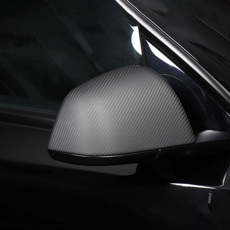 (Set of 2) Pinalloy Real Matted Carbon Fiber Side Door Mirror Cover For Tesla Model Y