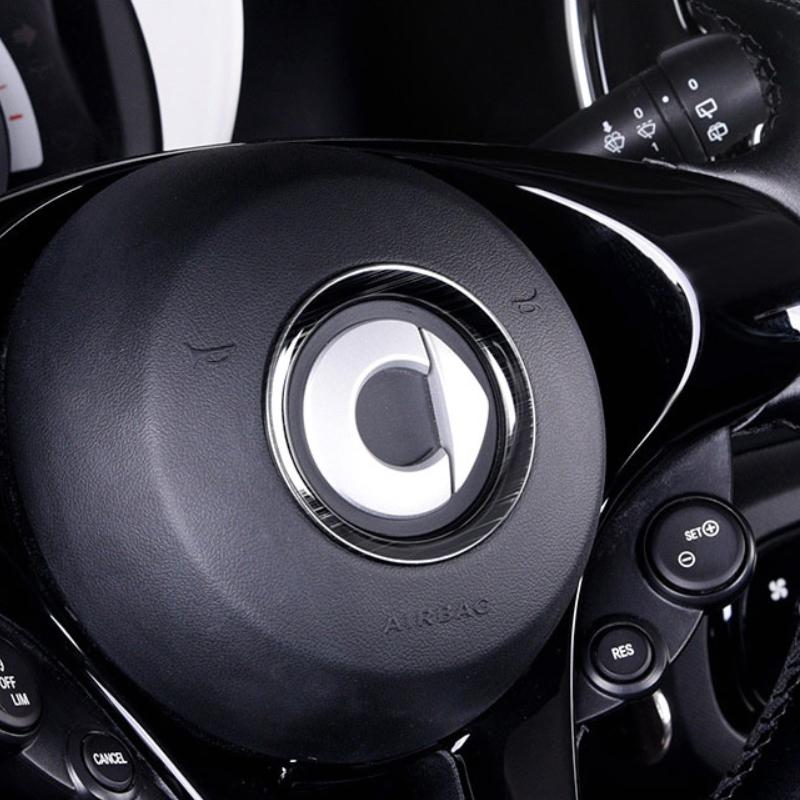 Steering Wheel Center Emblem Frame Sticker Cover Ring For Smart 453 Fortwo Forfour (Black)