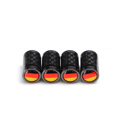 (Set of 4pcs) Carbon Fiber (With Germany Flag) CAR Airtight Wheel Tire Air Valve Caps Stem Cover