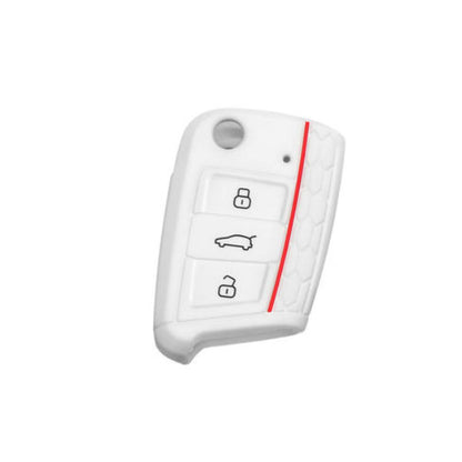Pinalloy Silicone Key Cover Case Skin Key Fob for Volkswagen VW Golf 7 MK7 (White)