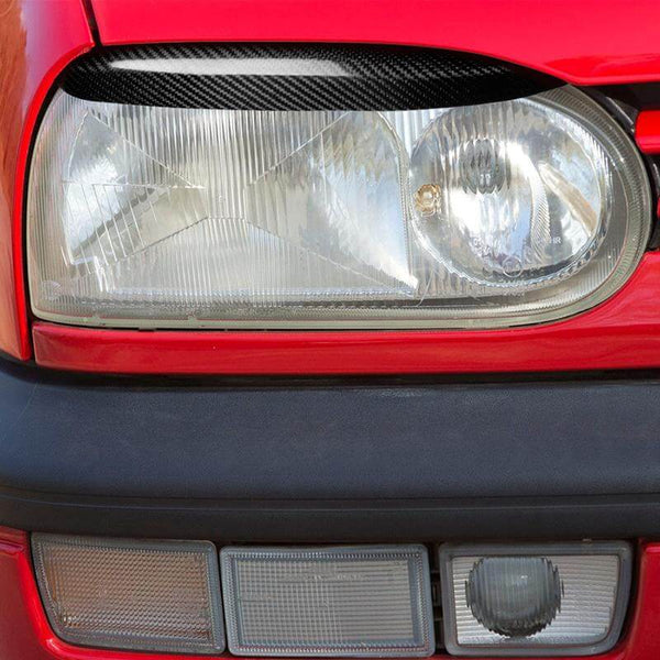 (Set of 2) Pinalloy Real Carbon Fiber Headlight Eyelids Eyebrows For VW MK3 1992-1999
