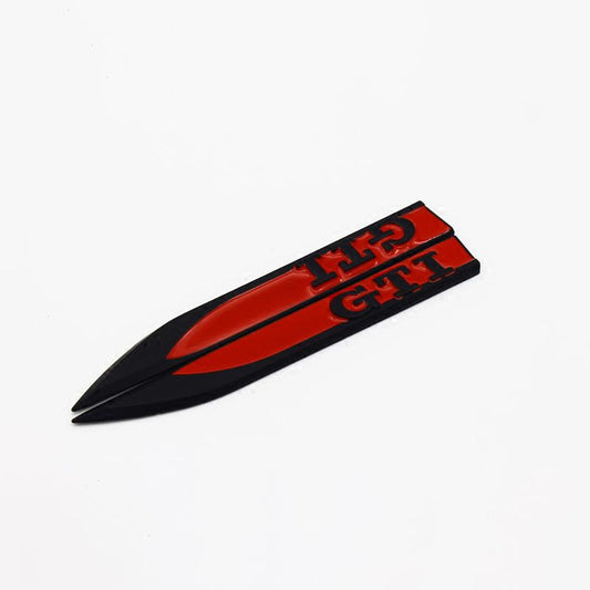 (Set of 2) Pinalloy Black and Red ABS Stickers Blade Side Mark Emblem with GTI Wording