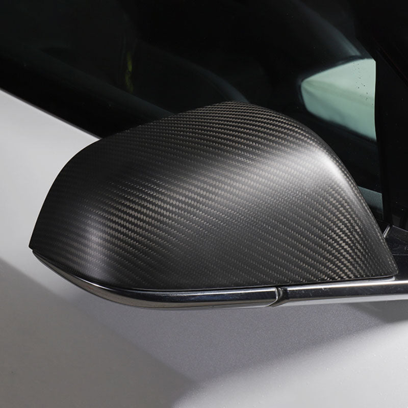 (Set of 2) Pinalloy Real Matted Carbon Fiber Side Door Mirror Cover For Tesla Model 3