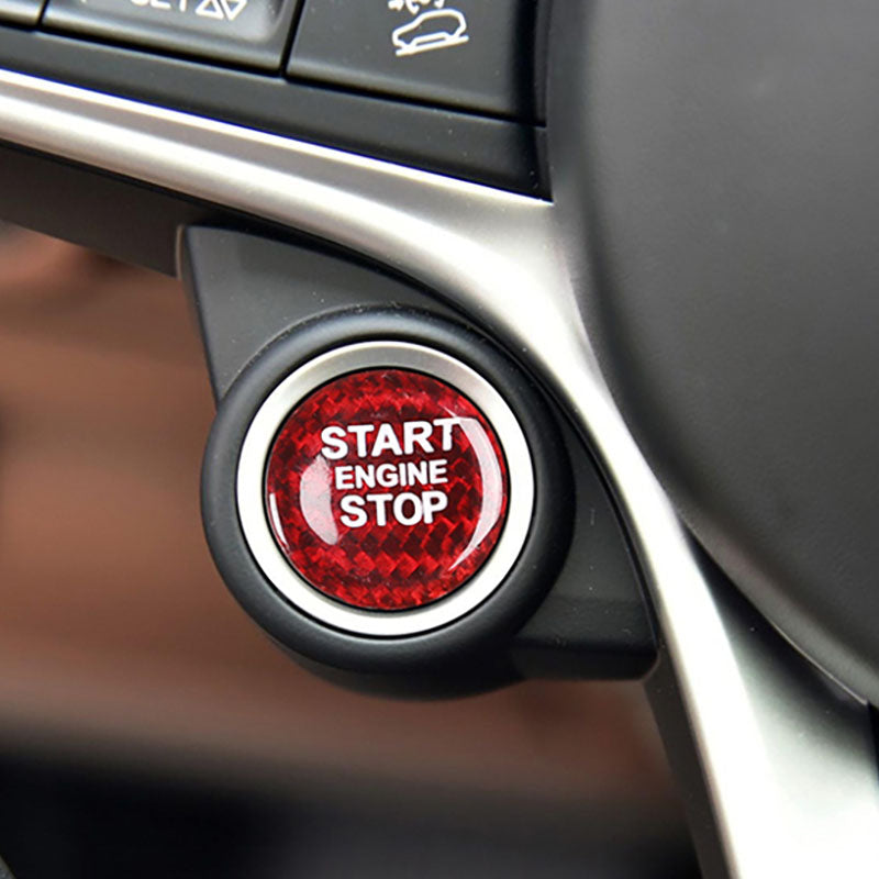 ABS Starter Button Frame Button Cap Covers Mod For Alfa Romeo Giulia Stelvio (Carbon Fiber Red)