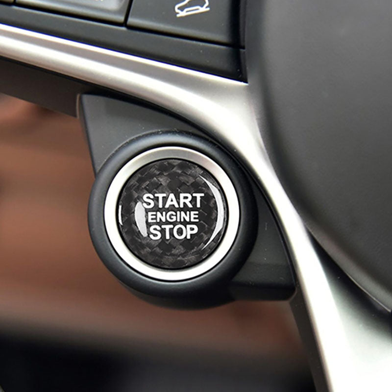 ABS Starter Button Frame Button Cap Covers Mod For Alfa Romeo Giulia Stelvio (Carbon Fiber Black)