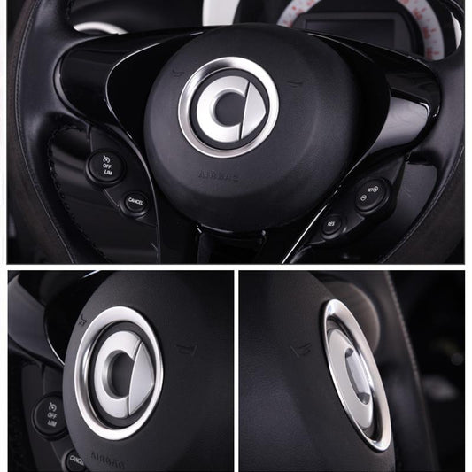 Steering Wheel Center Emblem Frame Sticker Cover Ring For Smart 453 Fortwo Forfour (Silver)