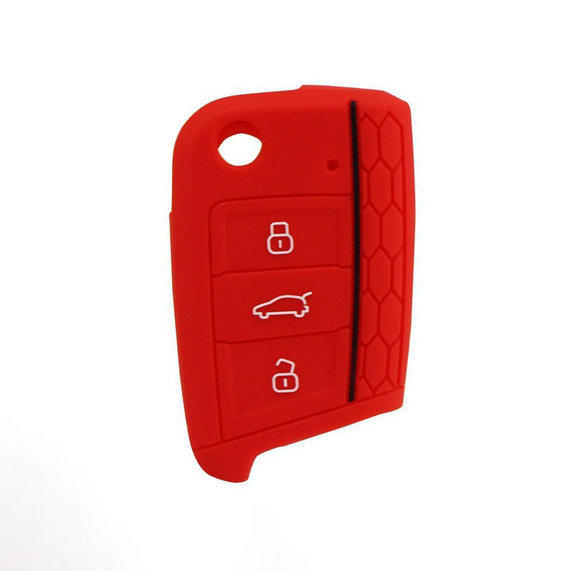 Pinalloy Silicone Key Cover Case Skin Key Fob for Volkswagen VW Golf 7 MK7 (Red)