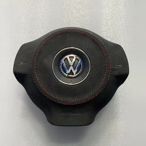 Alfanxi Hand Stitch Sewing Italy Alcantara Car Steering Wheel Cover Wrap  for Volkswagen Golf GTI/Golf R/Jetta GLI (Black Alcantara+No Stripes)