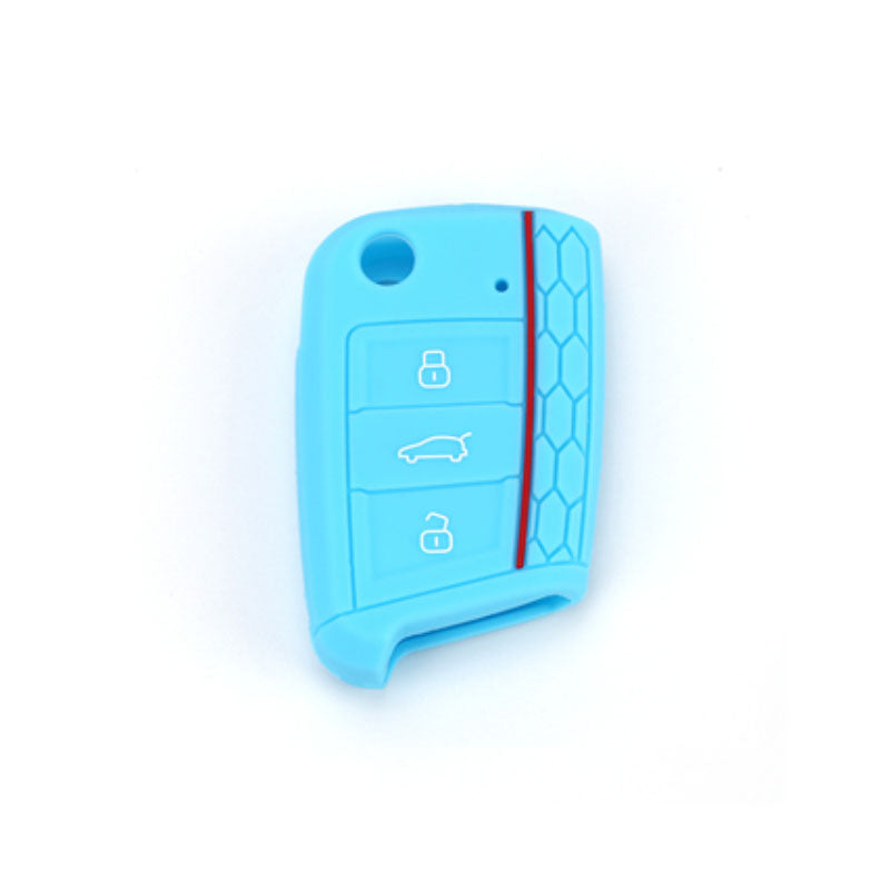 Pinalloy Silicone Key Cover Case Skin Key Fob for Volkswagen VW Golf 7 MK7 (Sky Blue)