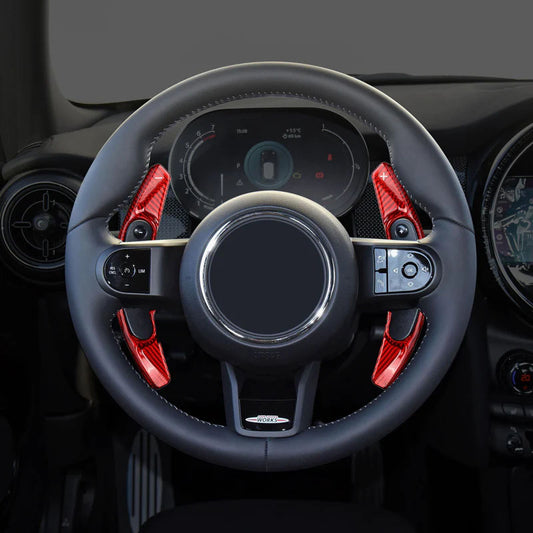 Pinalloy Carbon Fiber Paddle Shift Extenders for Mini: 2014-2022: Clubman (F54), Cooper (F55/F56), Cabriolet (F57), Countryman (F60) (Red)