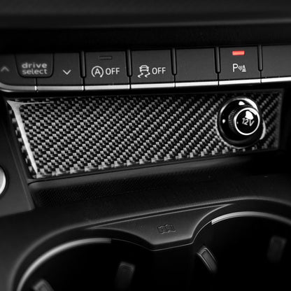 ABS Carbon Fiber Interior Cigarette Lighter Panel Decorative stickers Frame For 2017-19 Audi A4L A5 (Full Black)