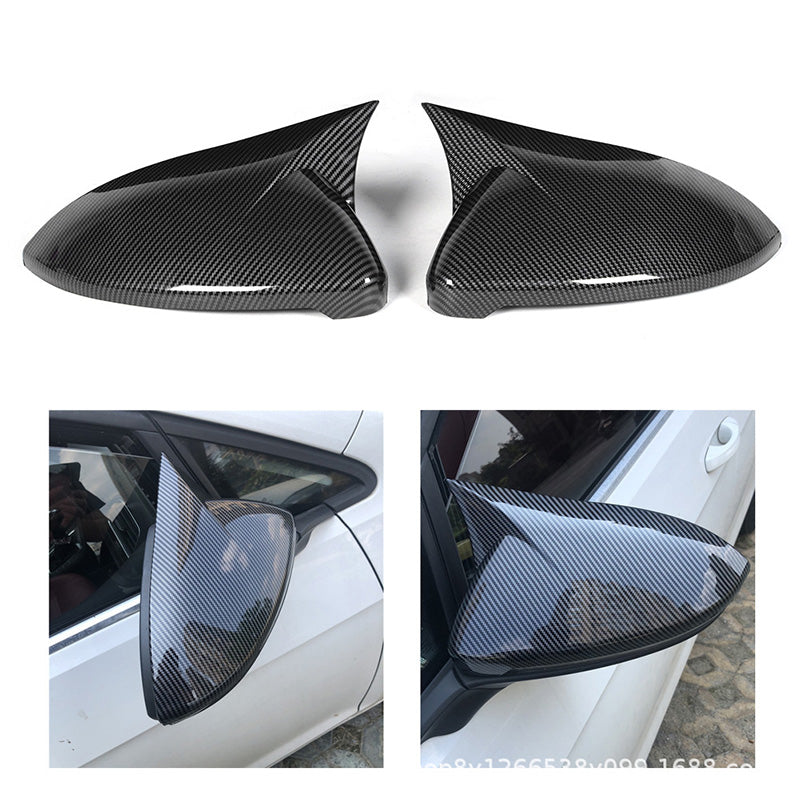 (Set of 2) Pinalloy ABS Plastic Carbon Fiber Pattern Horn Style Side Door Mirror Cover Caps For VW Golf Mk7 GTI 2014 - 2018