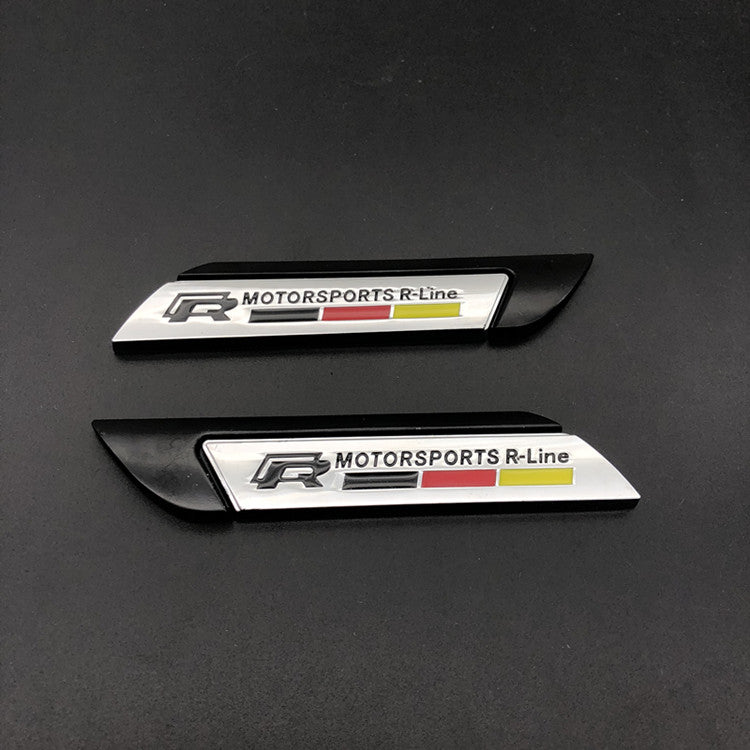(Set of 2) Pinalloy Black ABS Stickers Blade Side Mark Emblem with Motorsports R-Line Wording