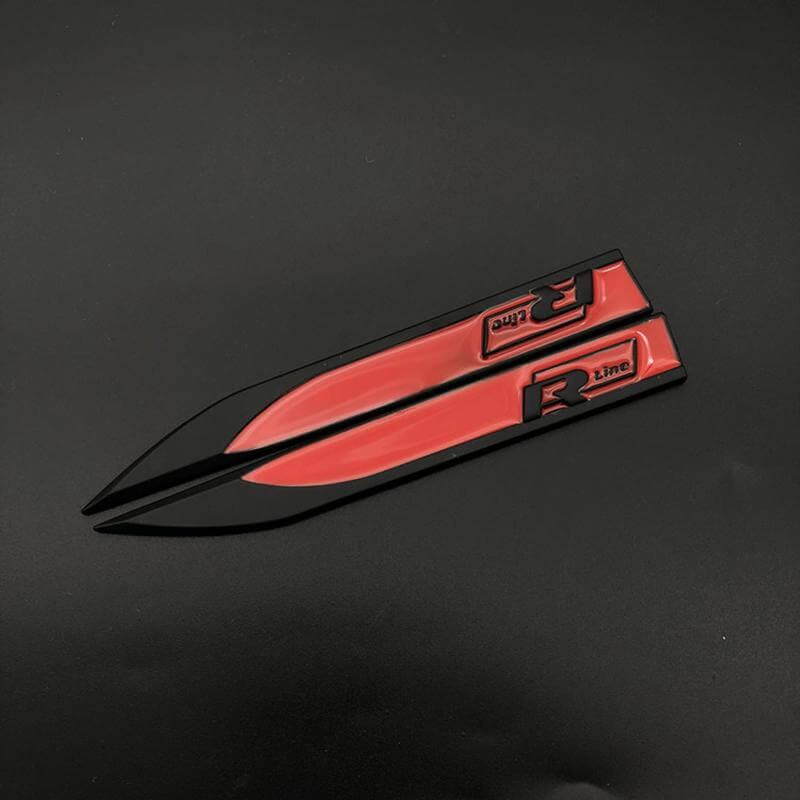 (Set of 2) Pinalloy Black and Red ABS Stickers Blade Side Mark Emblem with Rline Wording
