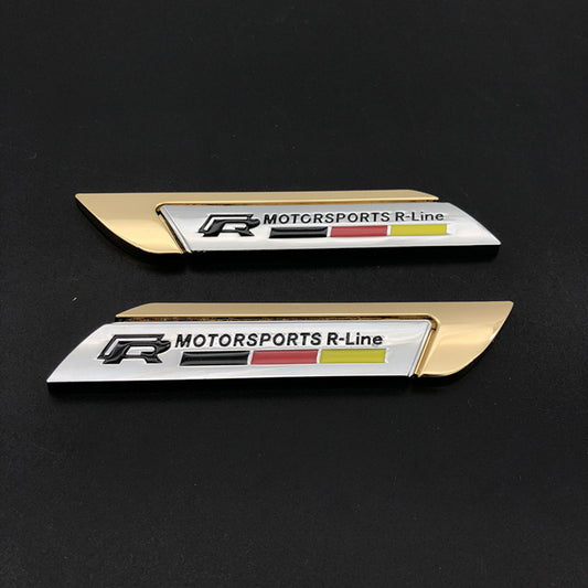 (Set of 2) Pinalloy Gold ABS Stickers Blade Side Mark Emblem with Motorsports R-Line Wording