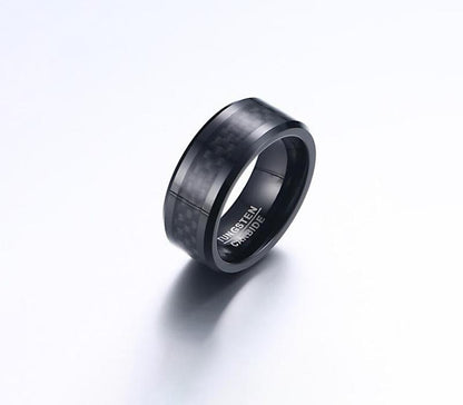 Real Carbon Fiber Titanium Ring Wedding Band 8MM Black Plated Ring - Pinalloy Online Auto Accessories Lightweight Car Kit 