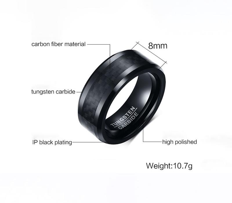 Real Carbon Fiber Titanium Ring Wedding Band 8MM Black Plated Ring - Pinalloy Online Auto Accessories Lightweight Car Kit 