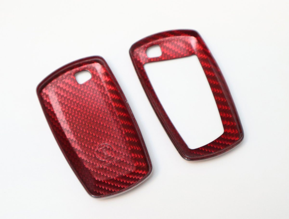 Pinalloy Red Deluxe Real Carbon Fiber Remote Key Cover Case Shell for BMW 1 3 5 7 - Pinalloy Online Auto Accessories Lightweight Car Kit 