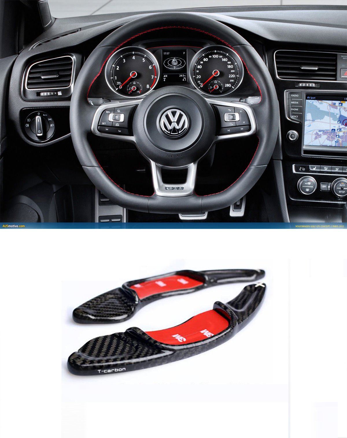 Pinalloy Real Carbon Fiber Steering Paddle Shifter Extension for VW Golf MK7 Scirocco GTi R - Pinalloy Online Auto Accessories Lightweight Car Kit 