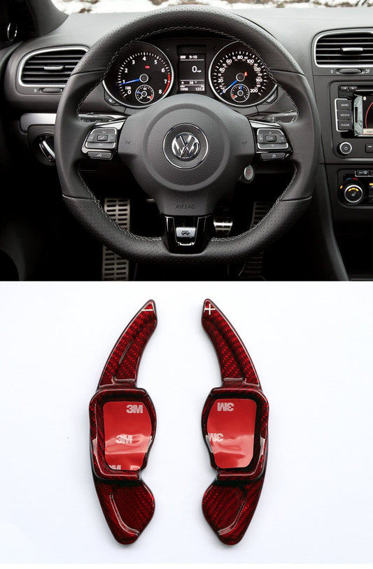 Pinalloy Real Carbon Fiber Red DSG Paddle Shifter Extension Steering Wheel for VW Golf Scirocco MK5 6 / SEAT Leon - Pinalloy Online Auto Accessories Lightweight Car Kit 