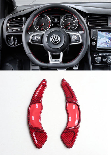 Pinalloy Real Red Carbon Fiber Steering Paddle Shifter Extension for VW Golf MK7 Scirocco GTi R - Pinalloy Online Auto Accessories Lightweight Car Kit 