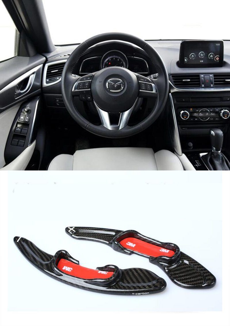 Pinalloy Real Carbon Fiber Steering Wheel Shift Paddle Shifter Extension For Mazda CX-4 CX-5 Atenza Axela - Pinalloy Online Auto Accessories Lightweight Car Kit 