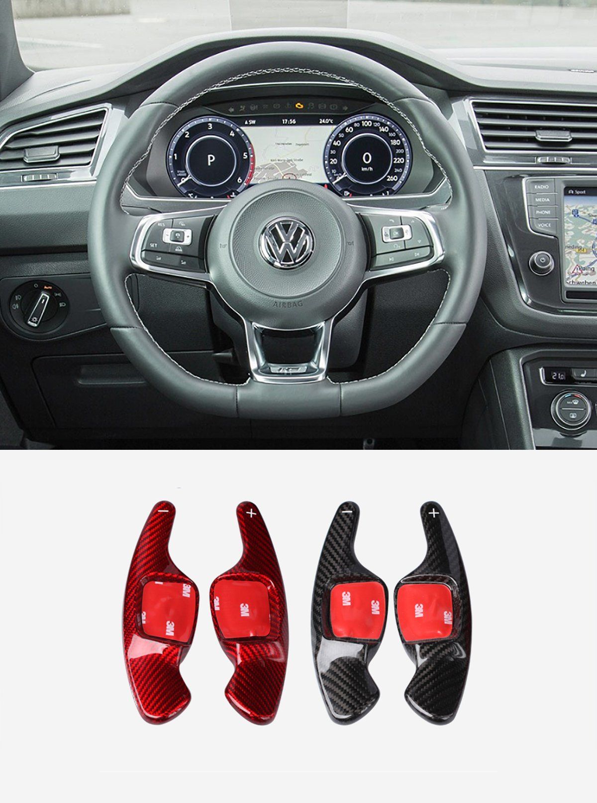 Pinalloy Real Carbon Fiber DSG Steering Paddle Shifter Extension for Volkswagen VW Tiguan L - Pinalloy Online Auto Accessories Lightweight Car Kit 