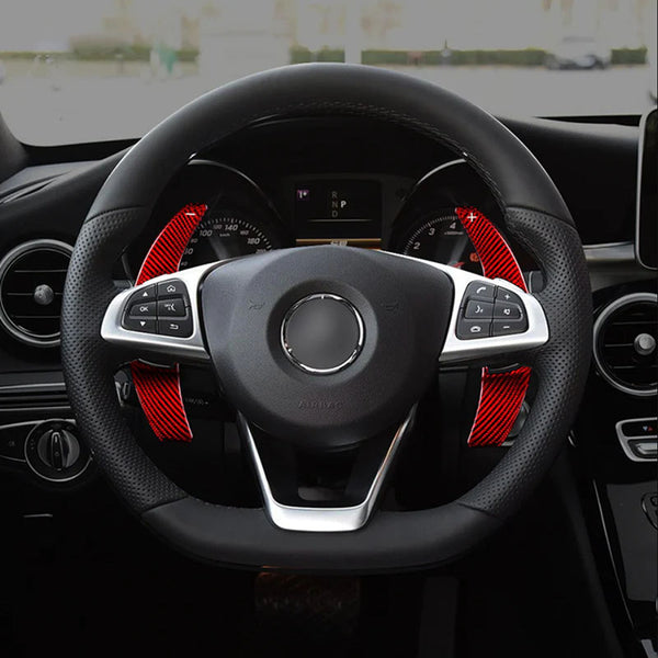 Pinalloy Real Red Carbon Fiber Paddle Shifter Extensions For Mercedes Benz 2015+ C-Class/GLC/GLE/CLA; 2016-2018: E-Class